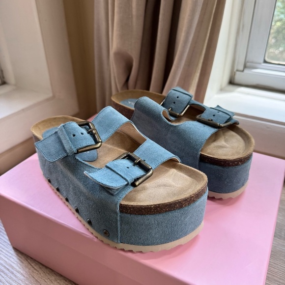 New Free People Rule Breaker Flatform Sandal Shoes Platform in Blue Suede 37 - Picture 6 of 15